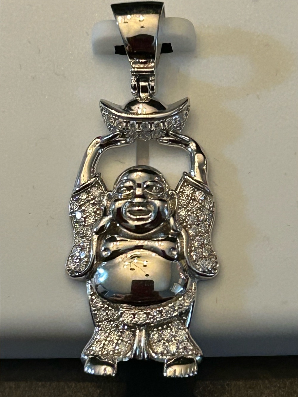 0.50CTW Moissanite 💎 Pavé 925 Sterling Silver Laughing Buddha Pendant Necklace